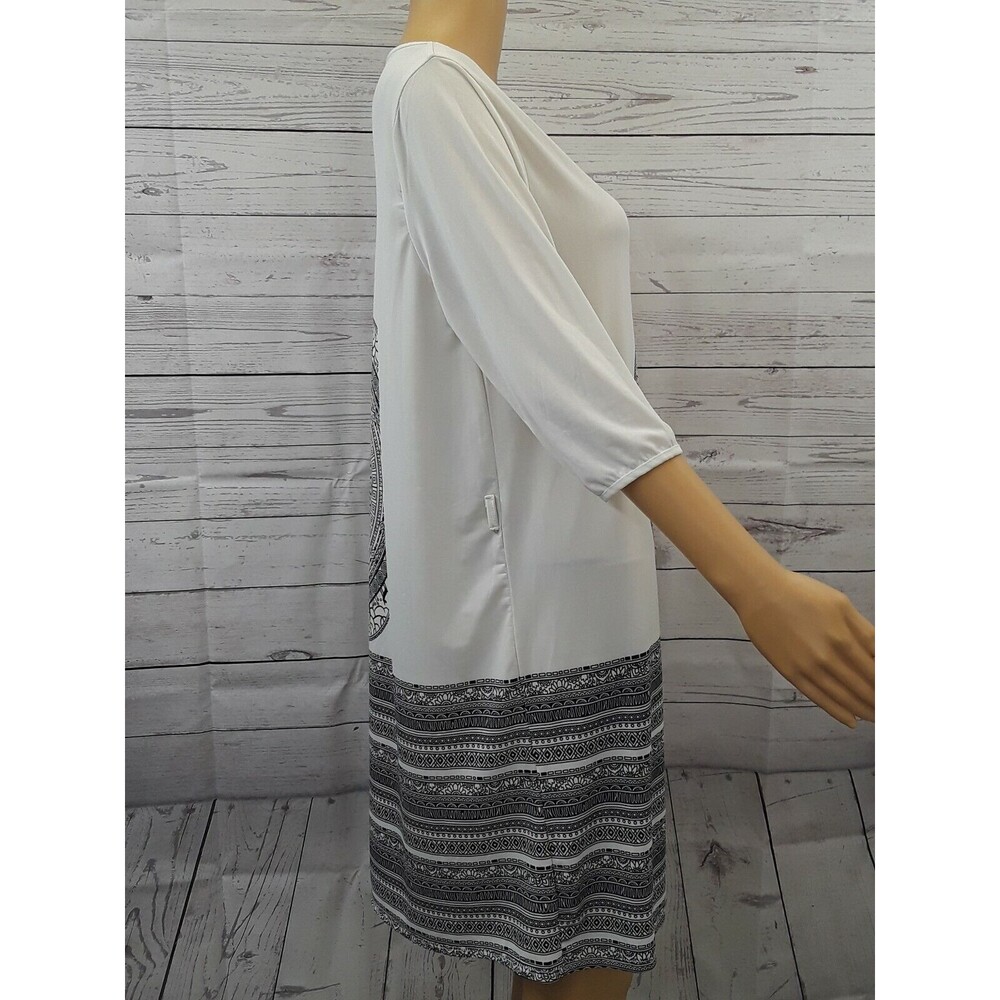 5th and Love Dress Shift Black White Aztec Print 3/4 Sleeve Abstract Sz M - Picture 4 of 12